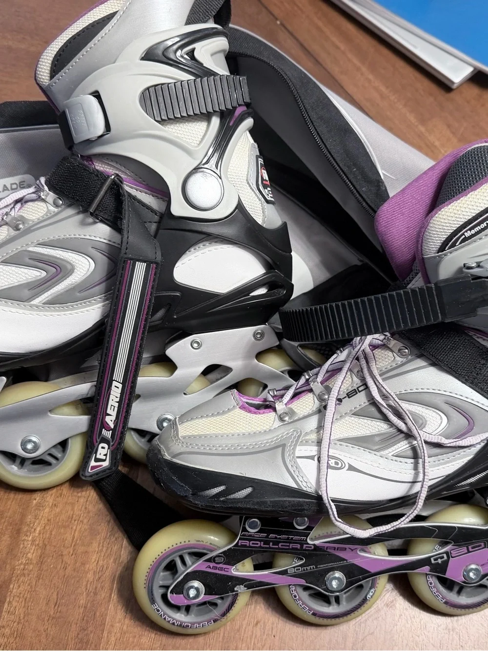 Women's Inline Skates - White and Purple Adjustable Fitness Rollerblades Size 9